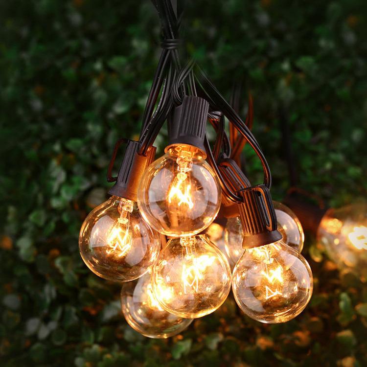 G40 Tungsten Filament String Lights, 25 Bulbs, 220V/110V, Indoor & Outdoor Decorative.