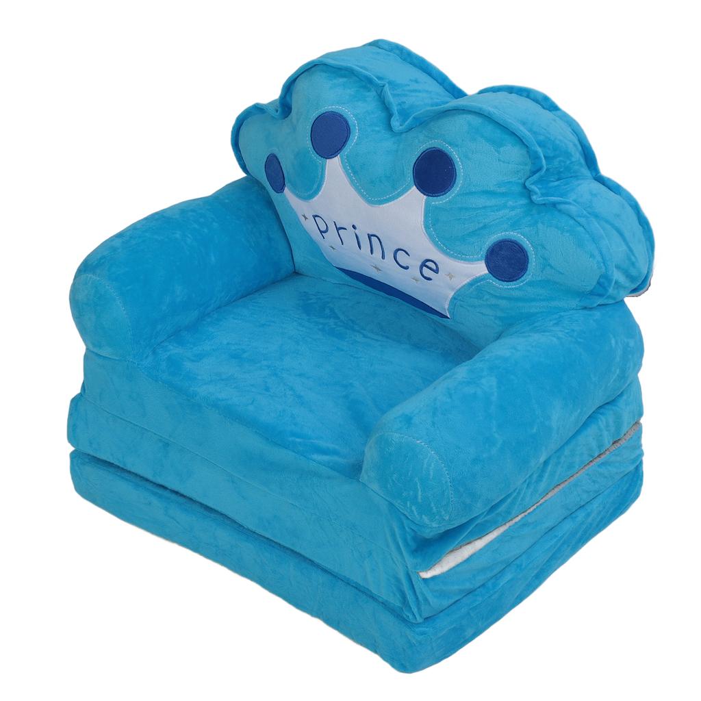 Foldable Cartoon Chair Lovely Crown Multi Functional Folding Kindergarten Reading Sofa Blue 3