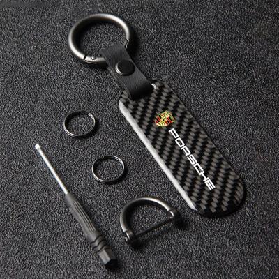 Llavero de Fibra de Carbono para Coche Anillo para Llaves Llavero Antiperdida Para Porsche Panamera Cayenne 911 718 Taycan Macan Carrera-GT 944 918-Spyder