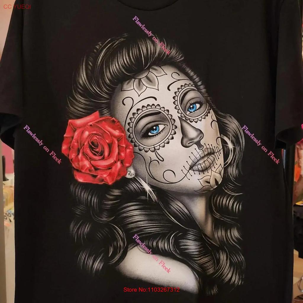 La Catrina Red Rose T Shirt Vintage Unisex Fashion Stylish Designer Clothes Breathable Stretched Graphic Slightly Casual