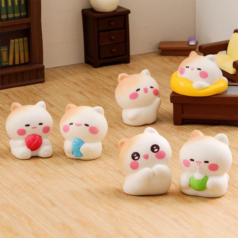 Cartoon Cute Happy Cat Ornaments Small Figurines Miniature Landscape Decoration Diy Home Desktop Children Accessories Gifts