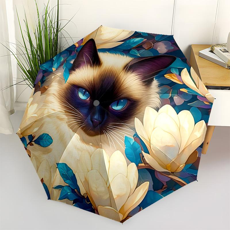 

1pc Cat Flowers Umbrella Portable Folding Umbrella Durable Iron Frame, Suitable for All Seasons Home Travel Outdoor yy260319090