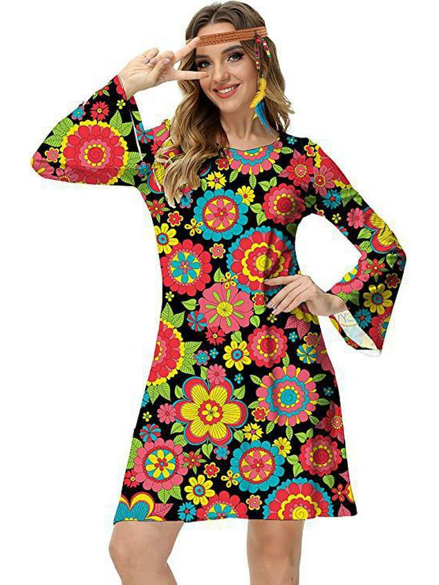 European & American Women's Retro Hippie Dress with Headscarf - Fresh & Sweet Festival Style