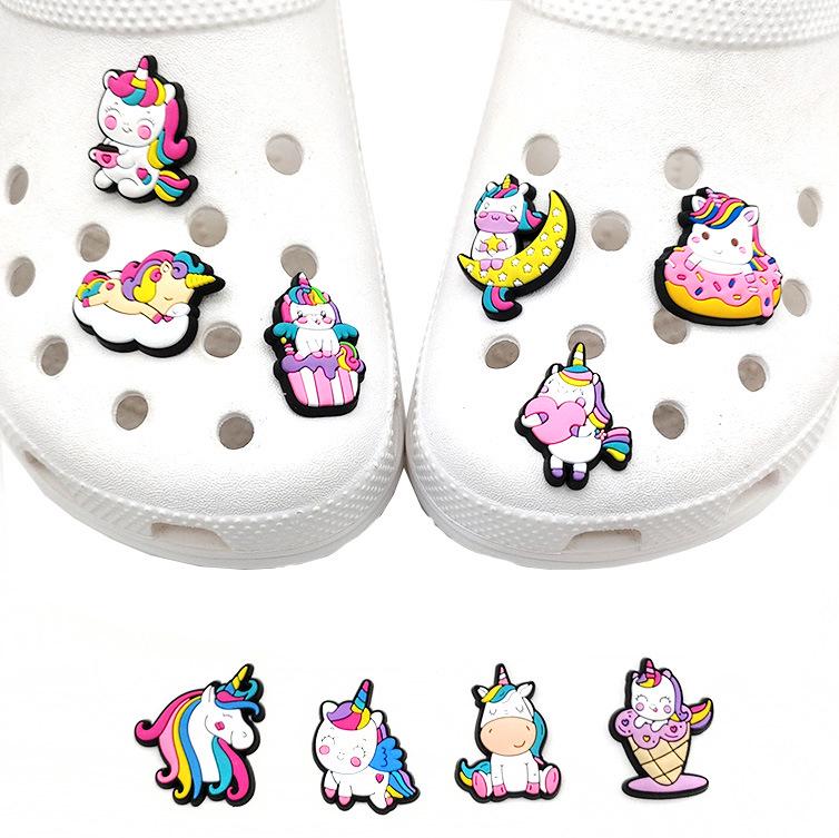 Cartoon Unicorn Clog Shoe Buckles & Flower Charms - Kids' Birthday Gift & Garden Shoe Accessories