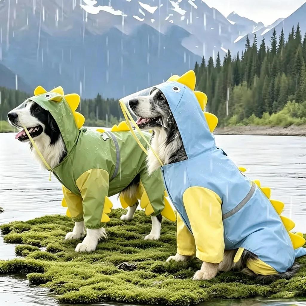 Großer Hund Dinosaurier Regenmantel Golden Retriever Vierbeinige Wasserdichte Kleidung Haustier Sommer All-Inclusive Mit Schwanz Stereo Regen Poncho