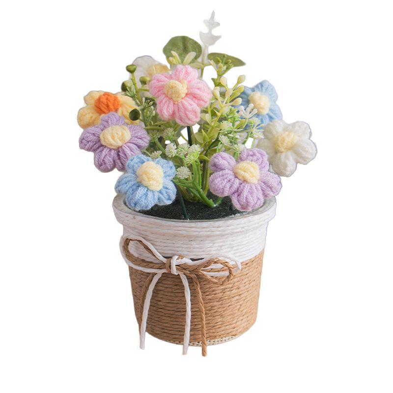 Hand Woven Potted Crochet Artificial Flower Desk Decoration