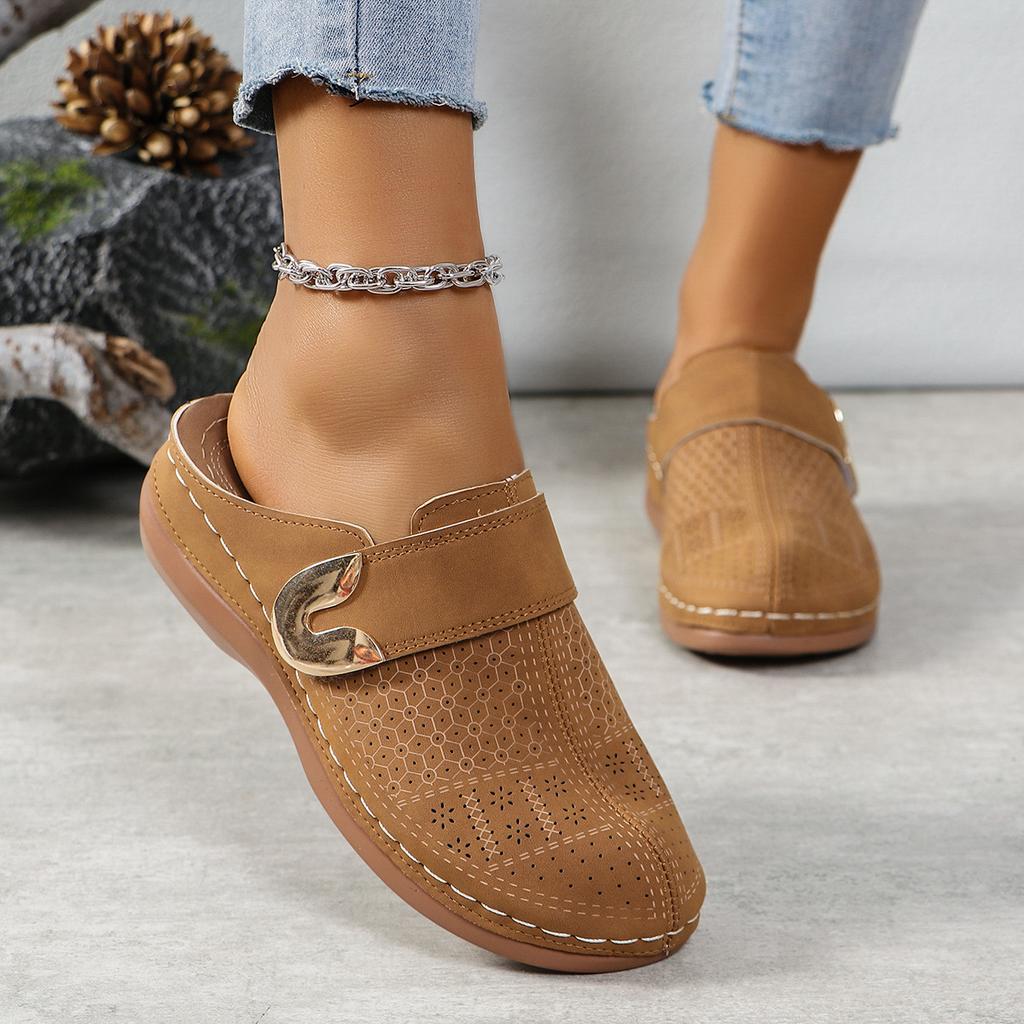 Summer European and American bag head half-tray shoes large size belt buckle round head slippers