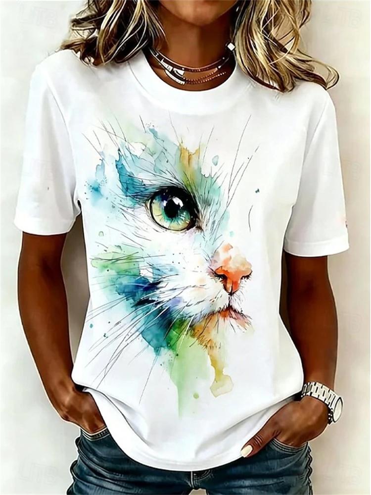 New Women's Streetwear Short-Sleeve T-Shirt Minimalist-Style Graffiti Pig Print Top Stylish and Comfortable Short-Sleeve Shirt
