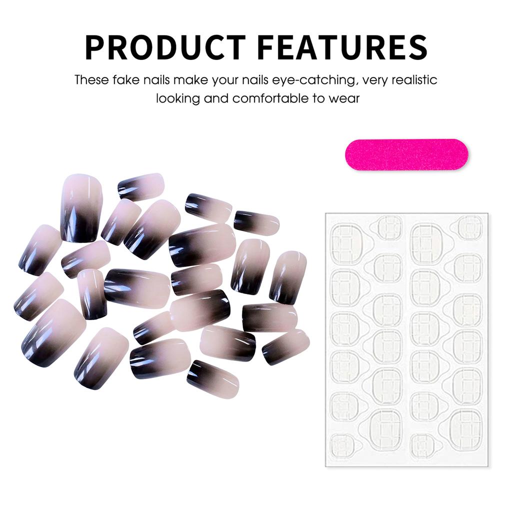24Pcs Short Artificial Nails Solid Color Gradient White Enhancing Simple Fake Nails for Women Daily Wear Party Use