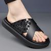 Summer New Fashion Soft Soles Non-slip Outside Wear Slippers for Men  Black Leisure Leather Beach Shoes Slippers Man