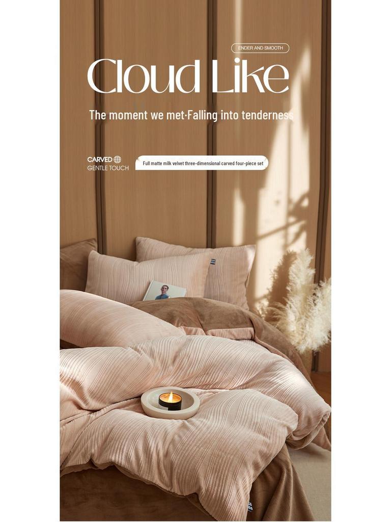 Japanese Class A Full Matte Velvet 3D Carved Mother-Baby 4-Piece Winter Bedding Set