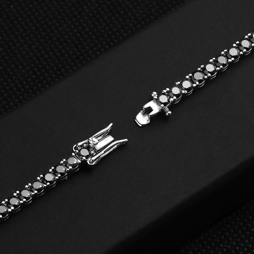 KNOBSPIN 3mm 4mm Black Moissanite Tennis Bracelet Full Diamond GRA 925 Silver Plated Hiphop Bracelets for Women Man