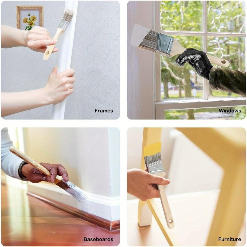 5pcs Professional Grade Synthetic Fiber Bristle Paint Brushes Set - Wooden Handles for Wall Cabinet and Fence Detail Work