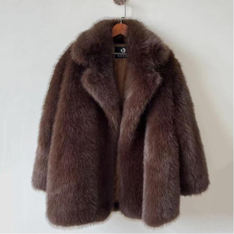 Fur Coat Women's Autumn And Winter Warm Suit Collar Imitation Fur Coat Medium Long Fox Fur Coat