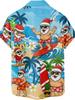 Hawaiian Casual Short-Sleeve Shirt with a Surfing Santa Claus Print