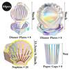 Holographic Mermaid Party Decorations Iridescent Under The Sea Girls Birthday Shell Tableware Plates Cups Tablecloth Baby Shower