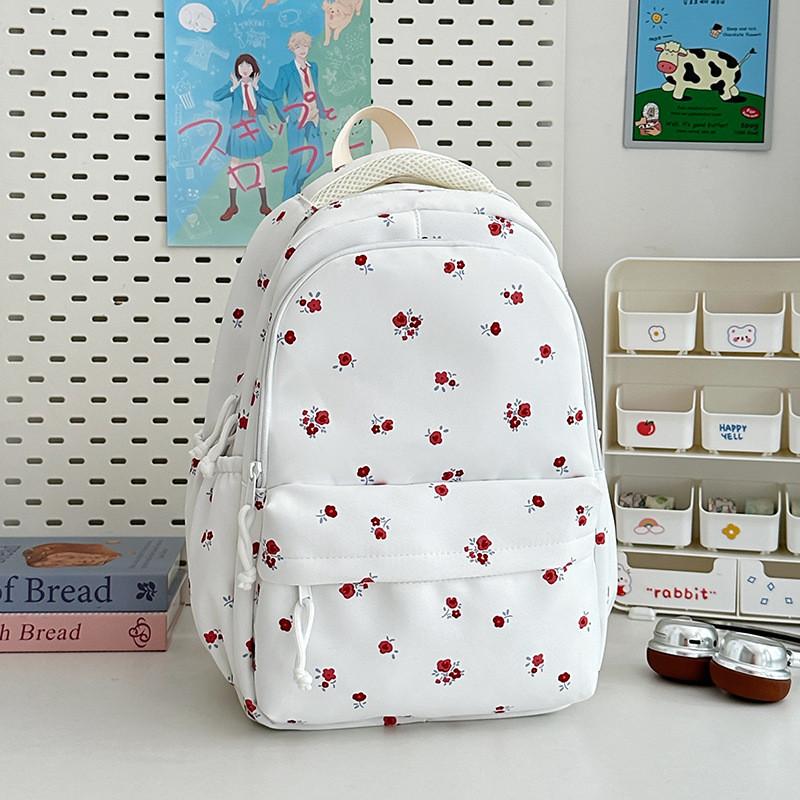 Minimalist Nylon Student Backpack With Geometric Pattern And Floral Details For Daily Use