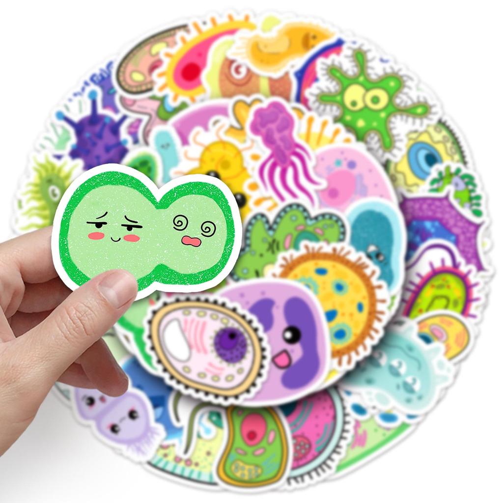 50 Microbial Graffiti Stickers: Cute Cartoon Decor for Journals, Water Bottles, and Phone Cases