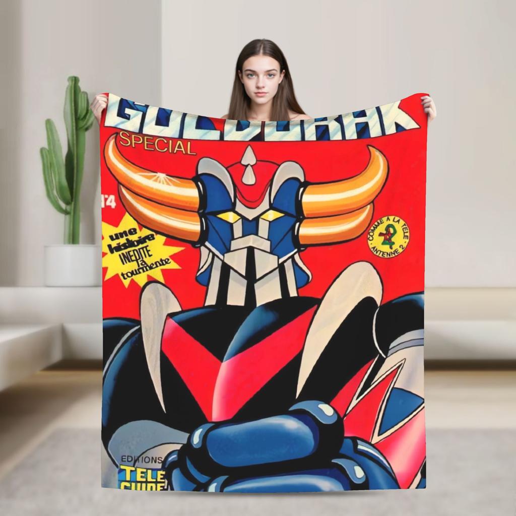 Goldorak Cartoon Blanket  Super Soft Print Plush Bedding Throws For Couch Chair Airplane Travel Flannel Bedspread Bed Cover