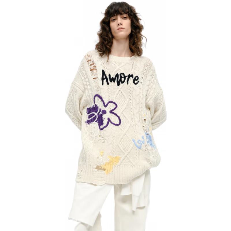 

MO&Co. Вышитый свитер из смесовой шерсти с эффектом потертости S