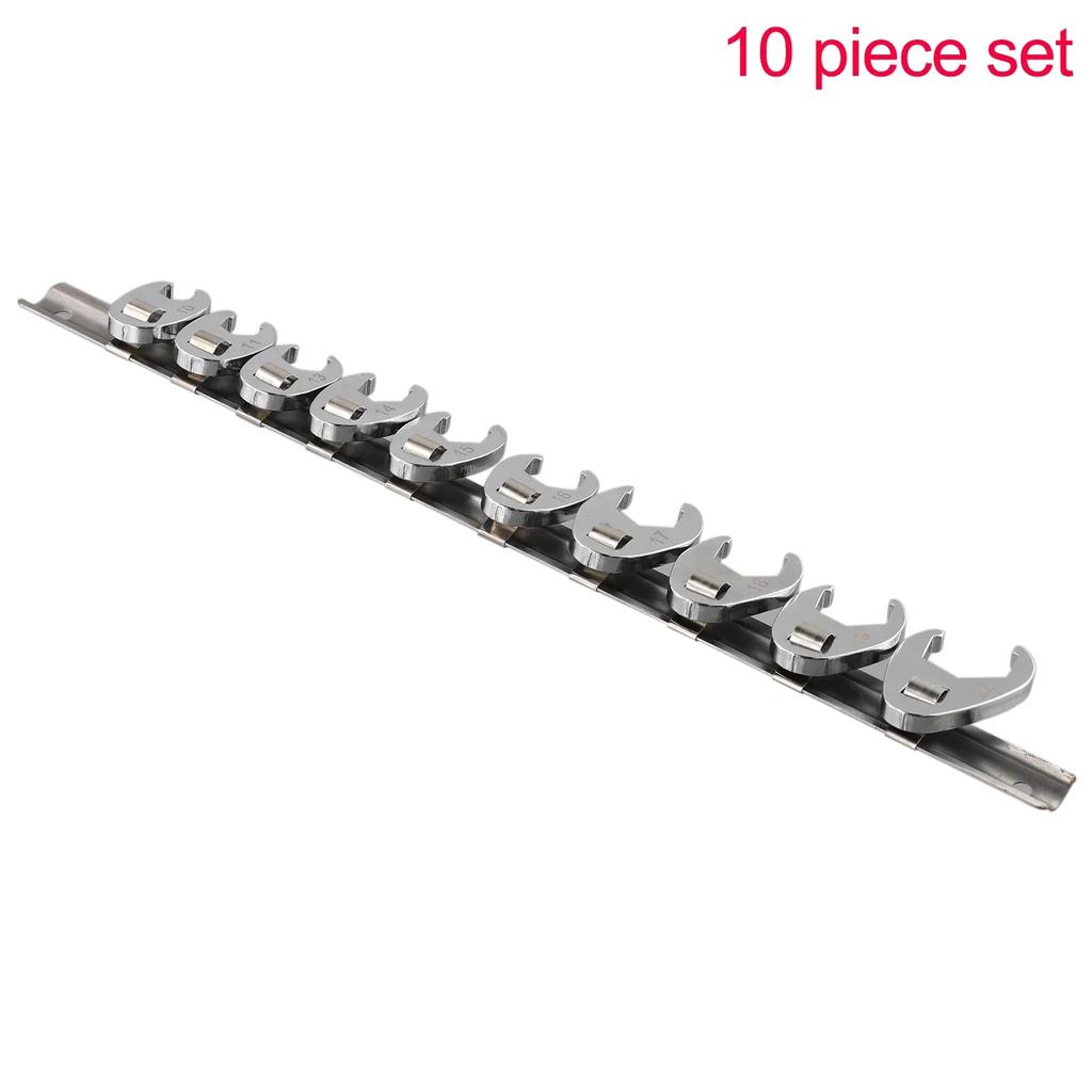 10Pcs 3/8Inch Drive Crowfoot Wrench 10 To 22mm Metric Chrome Plated Spanner For Loosening Or Fastening Nuts And Bolts Hand Tool