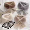Winter Warm Solid Color Cross Scarf Faux Rabbit Fur Plush Thicken Neckerchief Wrap Neck Warmer Women