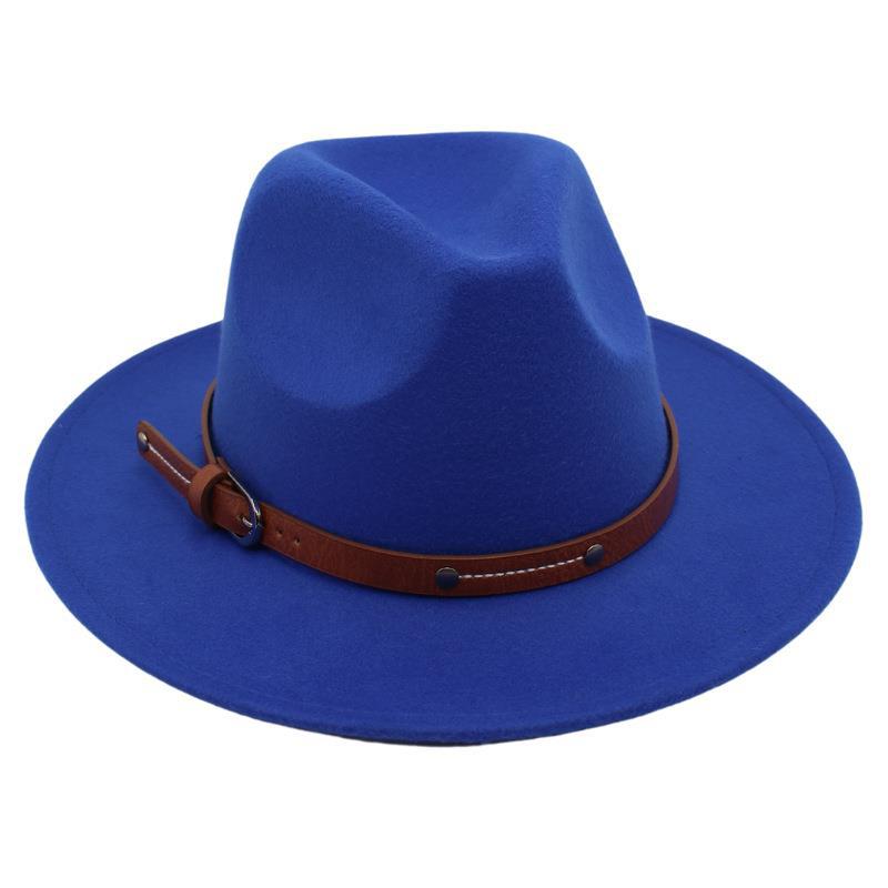 Big Edge Top Hat Belt Buckle Jazz Hat Men'S And Women'S Felt Hat Street Shooting Gambler Hat Concave Fedora Hat Tide
