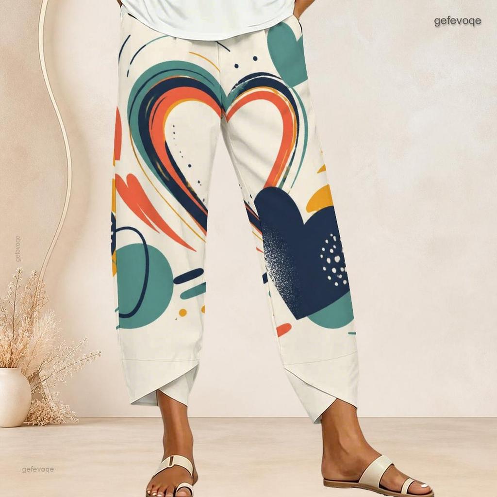 Women Plus Size Cross Hem Long Pants Cartoon Excavator Construction Vehicle Print Loose Casual Trousers