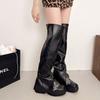 Fashion 2025 Women Fashion Boots Square Heels Shoes Woman High Heel Platform Leather Boots Lace Up Women Sequin Decoration Shoes Boots