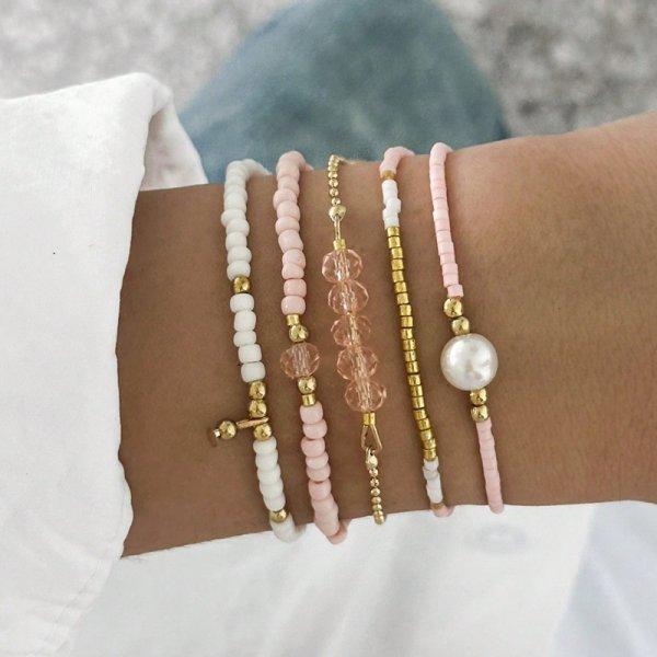 Set da 9 pezzi con Ciondoli a Forma di Farfalla, Fiore, Cuore con Perline, Braccialetti con Catena e Corda Elastica, Gioielli Regalo per Donna
