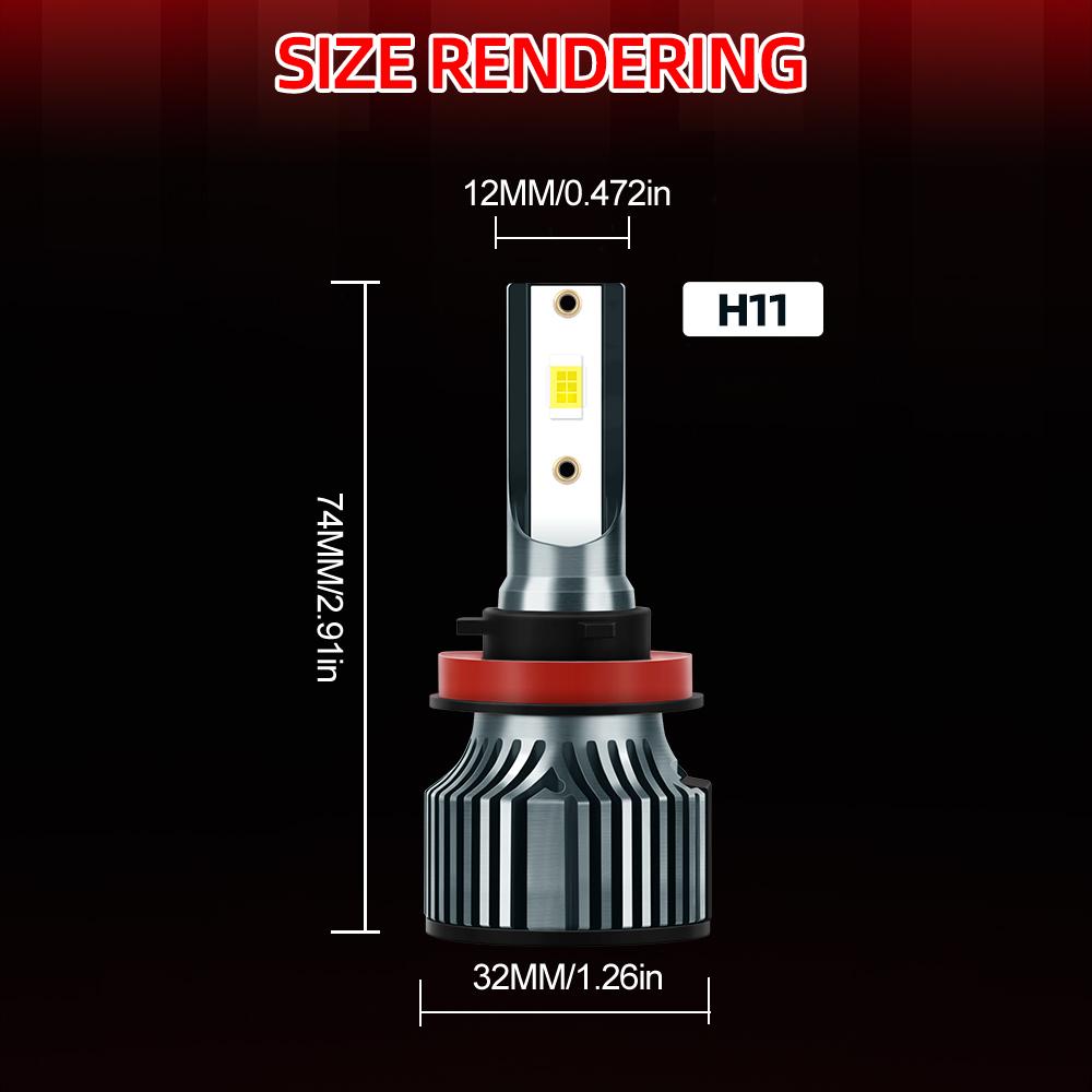 roadsun 2pcs H9 H8 H11 LED Headlight, Super Bright 23000LM 6500K White 500% Brighter, High Lumen, Fast Silent Fan, Plug-N-Play