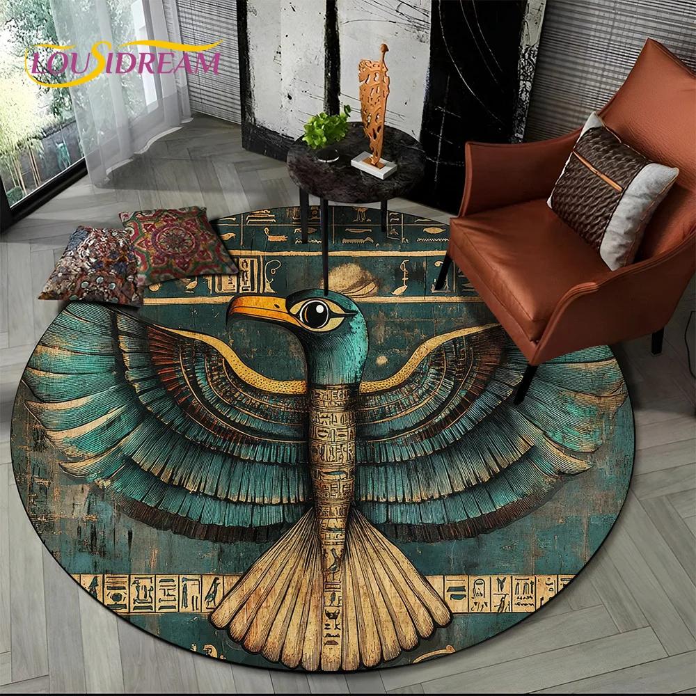 2025 New Ancient Egypt Hieroglyphic Mythology Wall Painting Glyph Round Carpet Rug for Bedroom Living Room Sofa,Decor Floor Mat