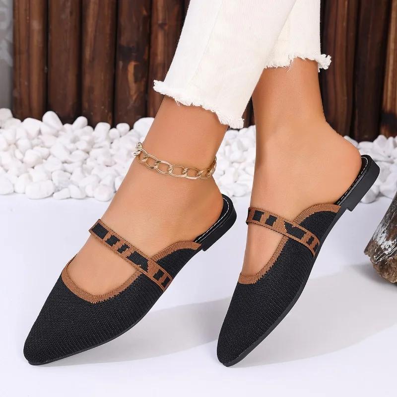 Fashion 2024 New Baotou Slippers for Women in Summer, Wearing Oversized Shoes and Wearing Pointed Comfortable Mesh Sandals for Women