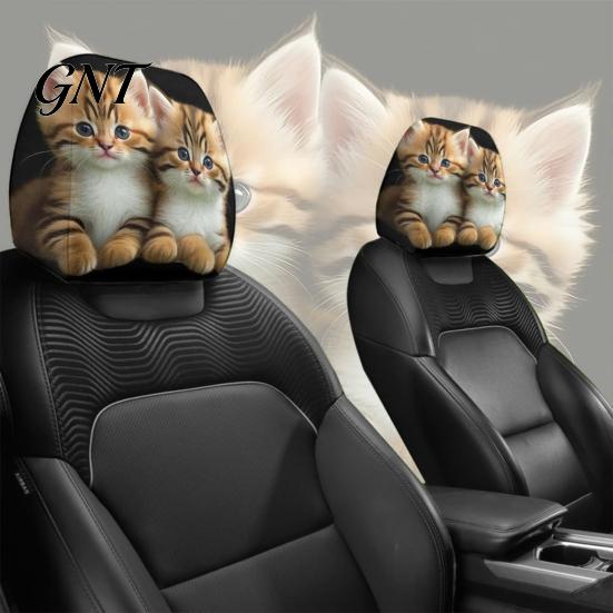 Healing Style Car Accessories 2Pcs Cute Cat Headrest Covers, Breathable Auto Seat Covers Protectors, Stretchy Universal Interior for SUV Truck Elastic