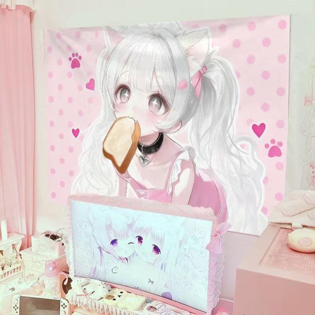 Japanese Girly Heart Background Wall Hanging Cloth Maid Cat Girly Background Cloth Wall Atmosphere Room Decoration Tapestry Gift
