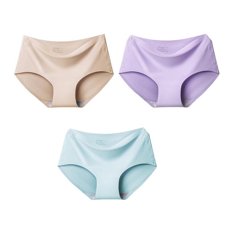 3pcs Sexy Women Panties Ice Silk Seamless Underwear Girl Lingerie Breathable Comfort Briefs Large Size Panties Women Underpant