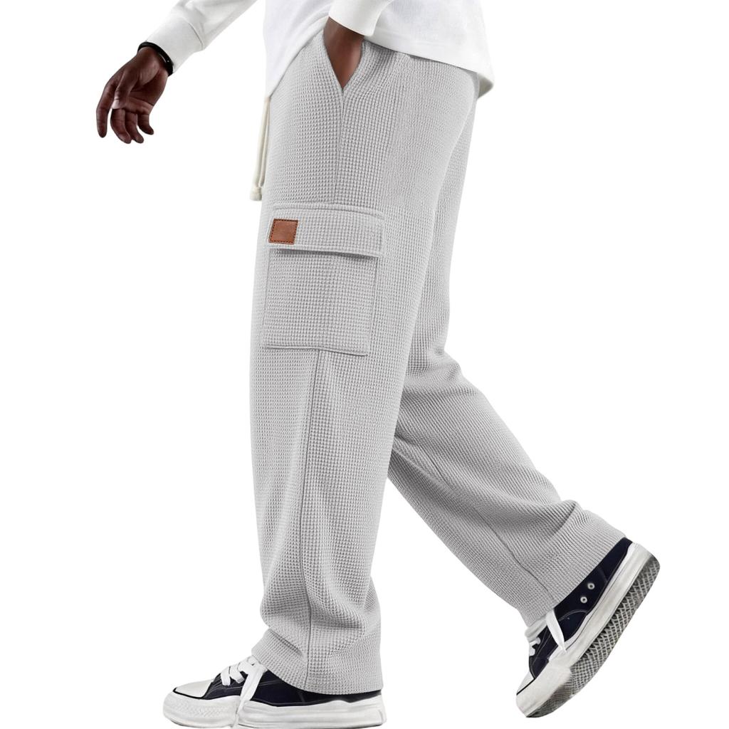 Men's Weave Loose Fit Cargo Pants with Multi-Pockets and Drawstring Elastic Waist for Casual Daily Wear