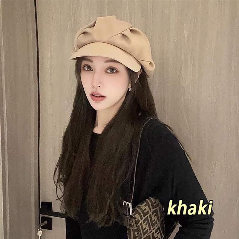 Cloud Hat Women'S Japanese Style Face-Showing Small Plain-Looking Beret Casual All-Match Beret Octagonal Cap