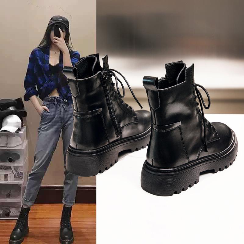 Spring and autumn boots children's new fashion high-end locomotive women's boots winter velvet short boots British style thick-soled Martin boots