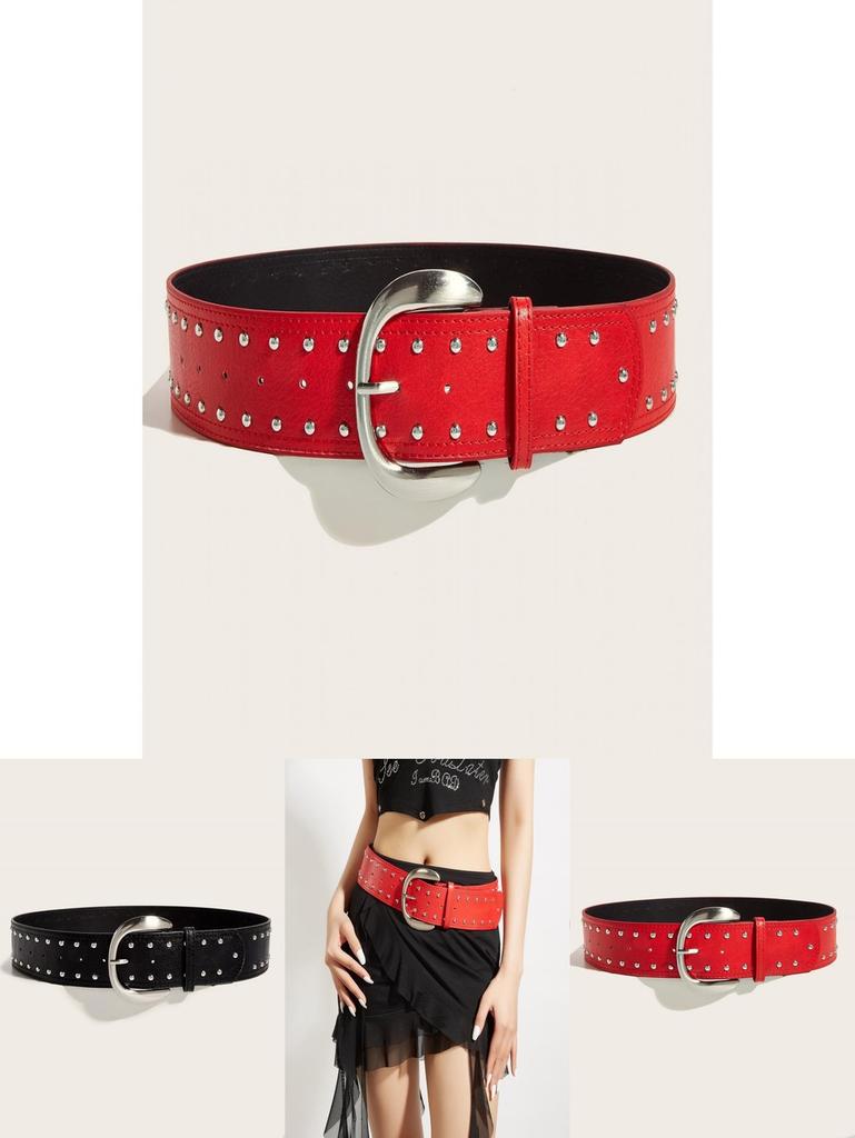 Punk Rock Leather Belt With Metal Pin Buckle For Casual Street Style