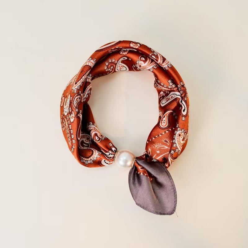 Thin Pearl Necklace with Magnetic Clasp, Lazy-style Silk Scarf, Women's Pendant Scarf, Collarbone Chain