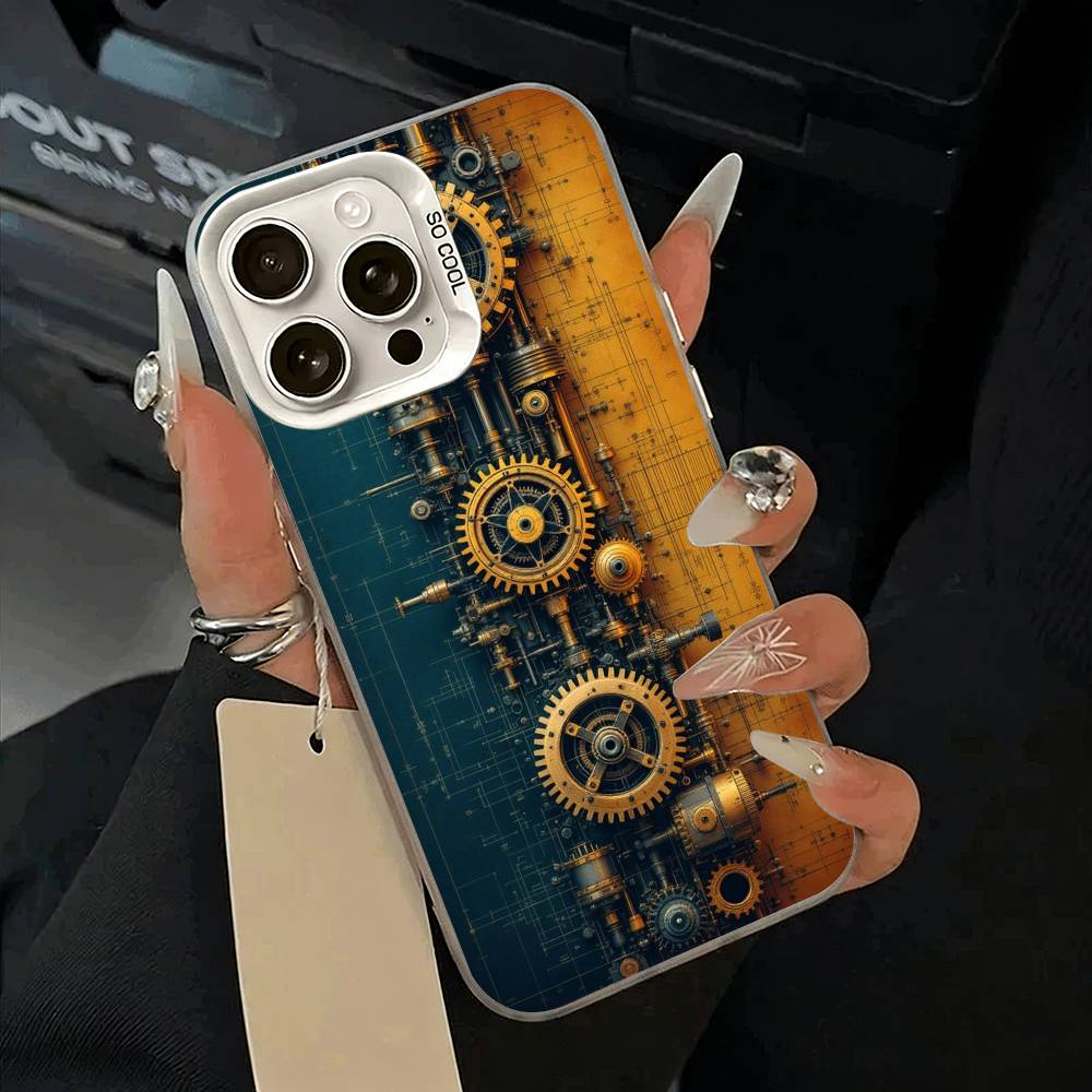 Mechanical Gear Phone Case For IPhone 17 Air 16 15 14 13 12 11 Pro Max White  Sliver  Hard Cover