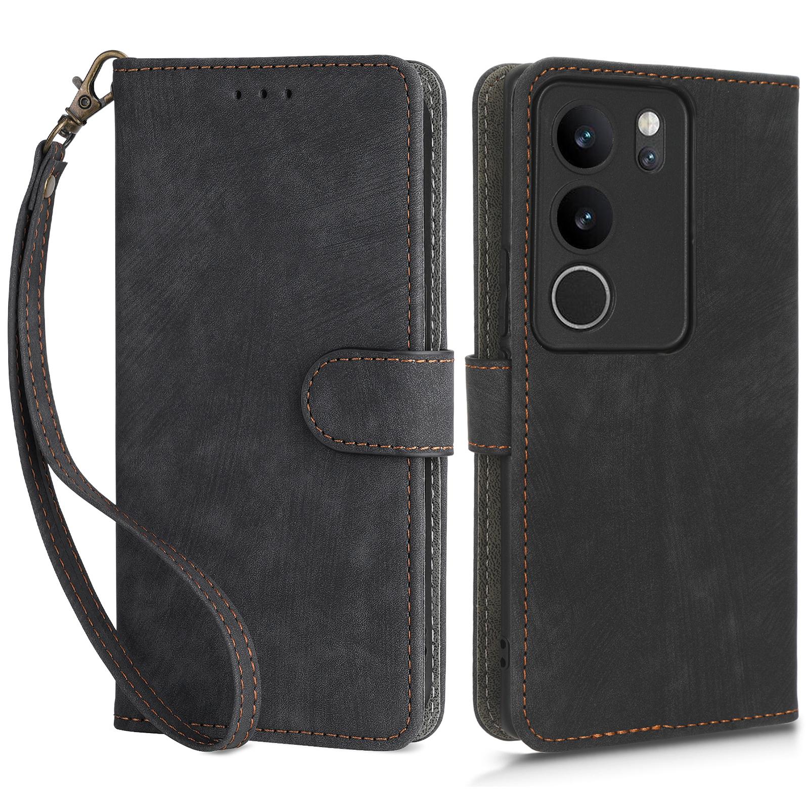 

For vivo V29 5G/S17 5G/S17 Pro 5G/S17t 5G Shockproof Phone Cover RFID Blocking PU Leather+TPU Stand Phone Case Wallet Black