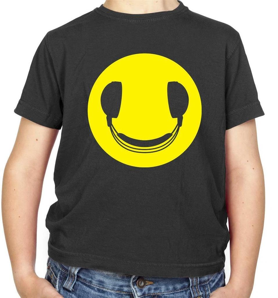 DJ Kopfhörer Lächeln Gesicht Kinder T-Shirt - Disc Jockey - Mixing - Radio - Musik