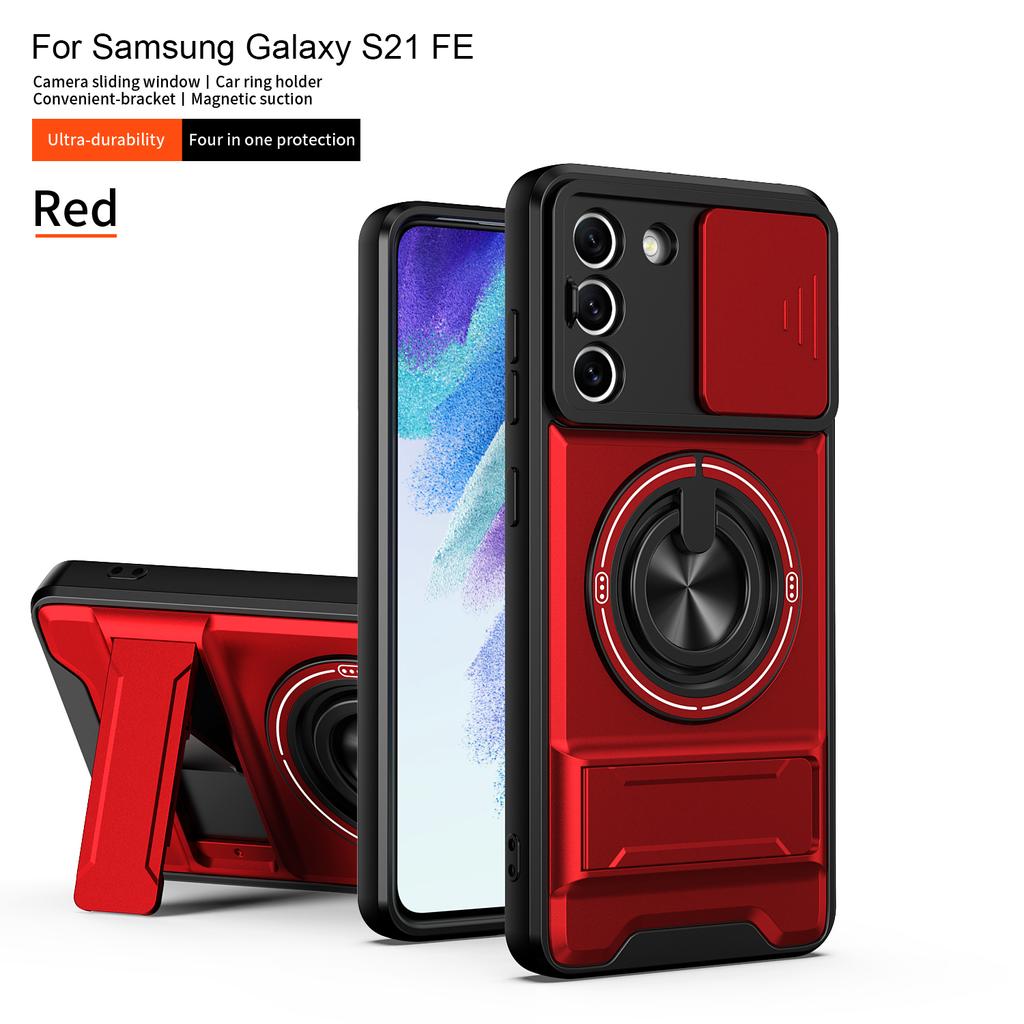 For Samsung S21 FE Case Galaxy S21FE Cover S21 FE Phone Case Magsafe Magnetic Fold Holder Military Armor Camera Protection Cover