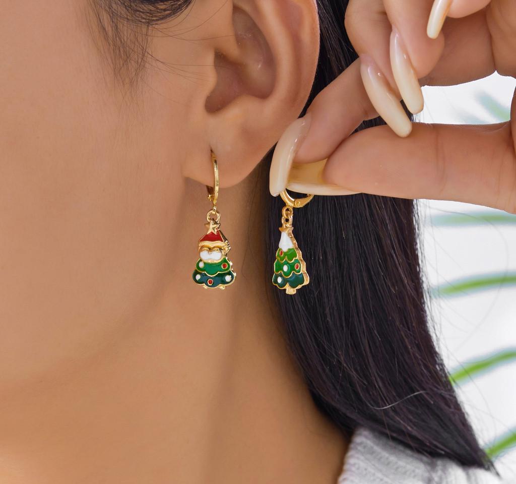 Christmas Tree And Star Drop Dangle Earrings With Ceramic Ear Pins For Womens Holiday Jewelry