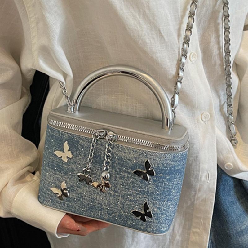 Summer new high-value oblique span small square bag casual shoulder bag Gypsy denim box bag