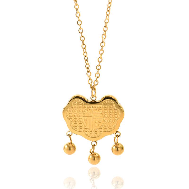 Ruyi Longevity Lock Necklace - Stainless Steel, High-End Ethnic Clavicle Chain for Women, Secure Fit