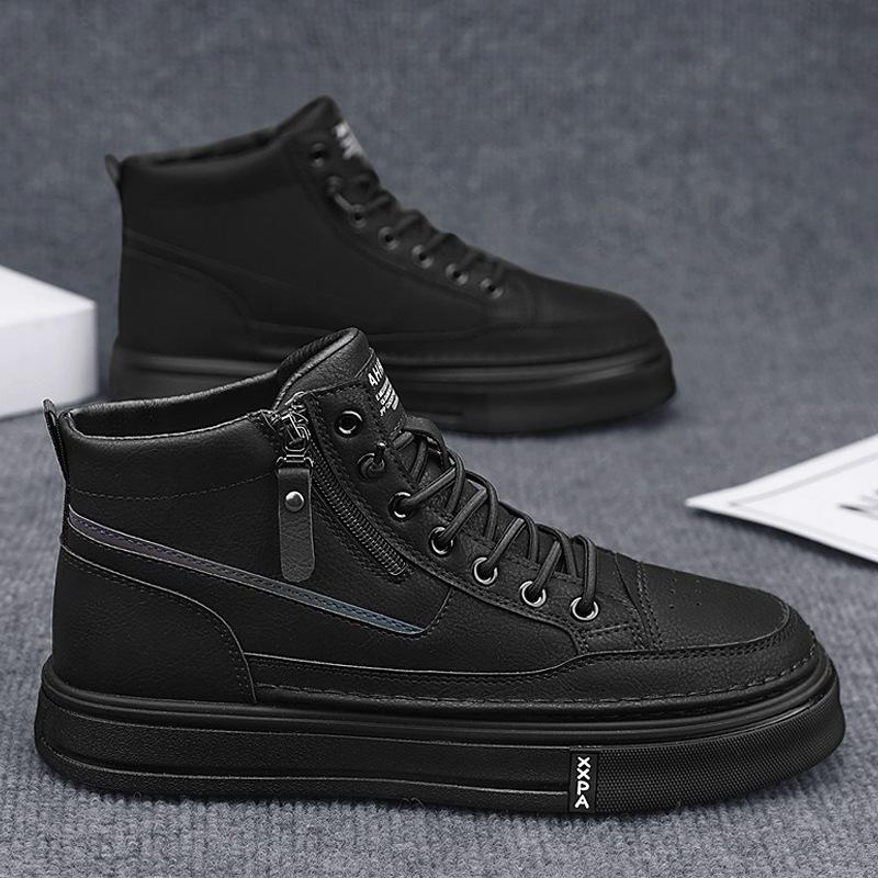 

Мужские ботинки, зимняя кожаная обувь с высоким берцем, модная хлопковая обувь, модные ботильоны, деловая повседневная уличная обувь, мужские кроссовки, новые 45 чёрный