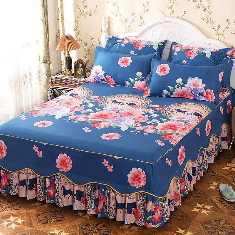 Queen Size Bed Sheets Set Princess Style Bedding Set Non-slip Bedspreads Dust-proof Mattress Cover Protector with Pillowcases
